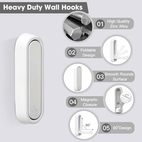 Dntorx Folding Wall Hooks, 2 Pack, Zinc Alloy, Heavy Duty Coat Hooks - Image 2