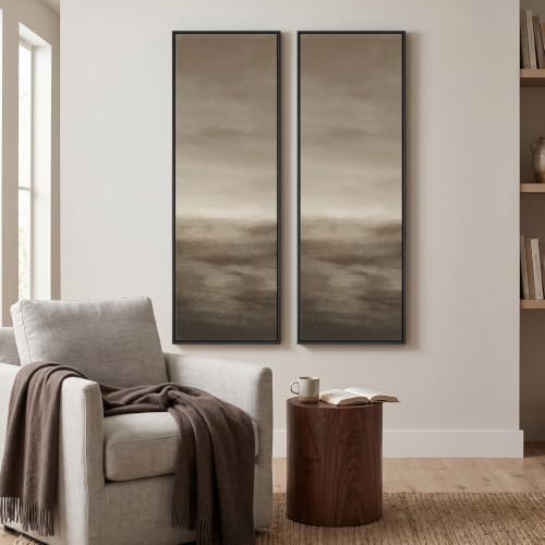 Large Framed Abstract Landscape Wall Art, 2 Piece Brown Vertical Wall Decor - Image 3