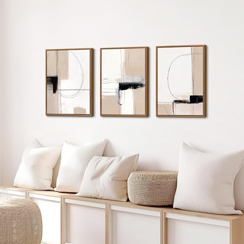 3 Pcs Framed Neutral Abstract Canvas Wall Art Prints Modern Decor 12"x16" - Image 2