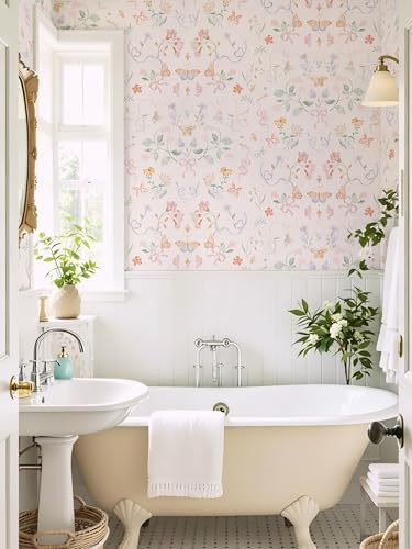 Ismoon Pink Wallpaper Peel and Stick Floral Wallpaper 17.3in x 16.4ft Green - Image 5