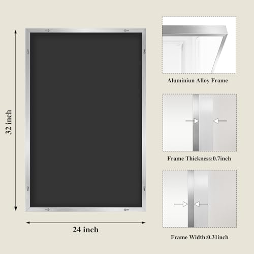 Koonmi Silver Rectangle Wall Mirror, 24x32 Inch Bathroom Mirror, Aluminum Frame - Image 2