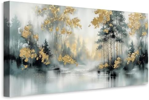 Anolyfi Misty Forest Grey Lake Canvas Wall Art - Image 2