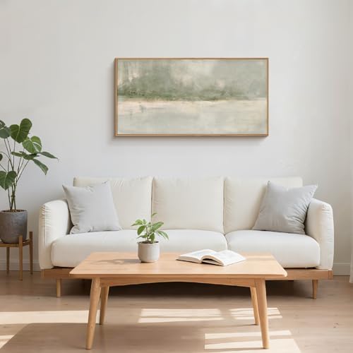 FWIEXA Grey Green Abstract Canvas Wall Art, Neutral Landscape Framed Prints - Image 3
