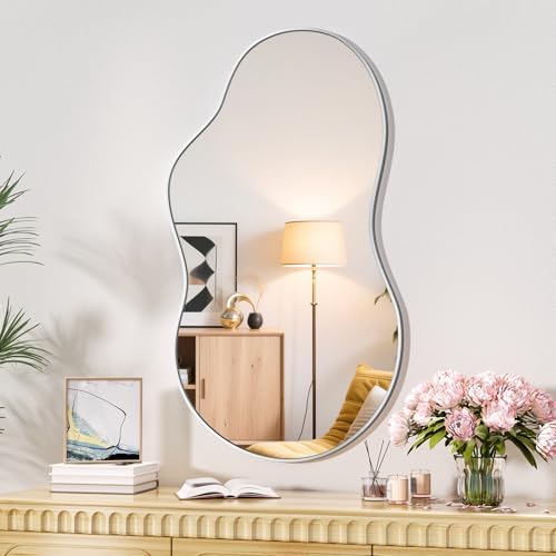 Hasipu 45"x25" Irregular Wall Mirror Silver Asymmetrical Mirror by Whatssuitableisthebest