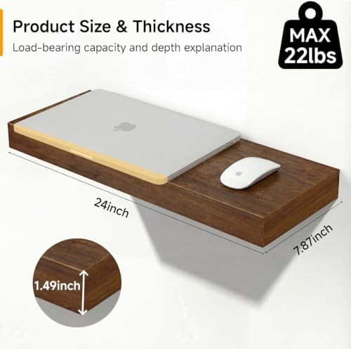 24in Walnut Floating Shelves for Wall, Home Decor - Image 3