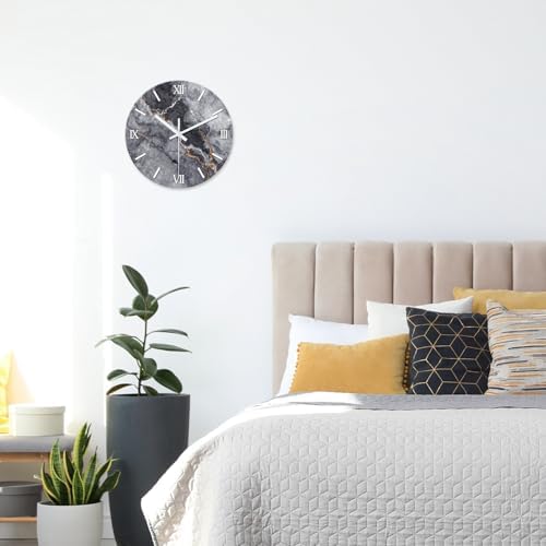 Gray Marble Round Wall Clock 12 Inch Silent Non Ticking - Image 2