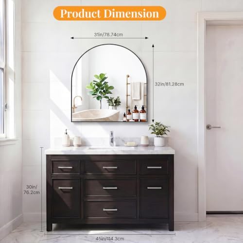 Sweetcrispy 31"x32" Arched Bathroom Mirror, Bathroom Mirrors - Image 2