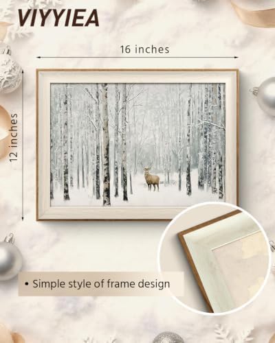 VIYYIEA Framed Forest Winter Deer Landscape Christmas Wall Art, 12×16 Inch - Image 5