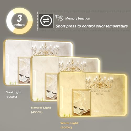 LED Mirror for Bathroom 48X28 Inch Gold Framed - Image 5