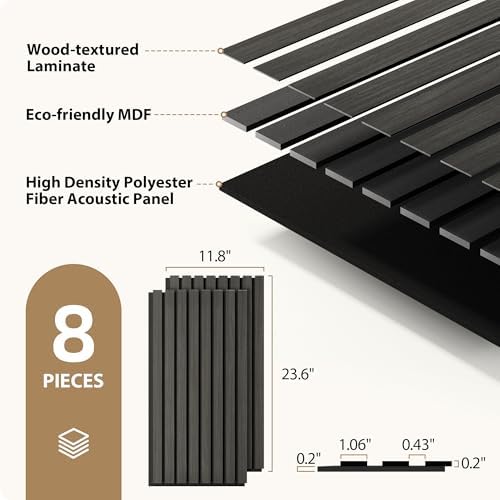 INMOZATA Peel and Stick Acoustic Wood Slat Wall Panels Matte Black - Image 4