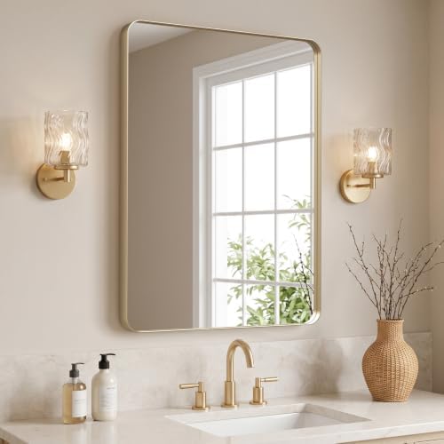 Kosmonia 32x24 Inch Bathroom Vanity Mirror Brushed Champagne Gold by Kosmonia