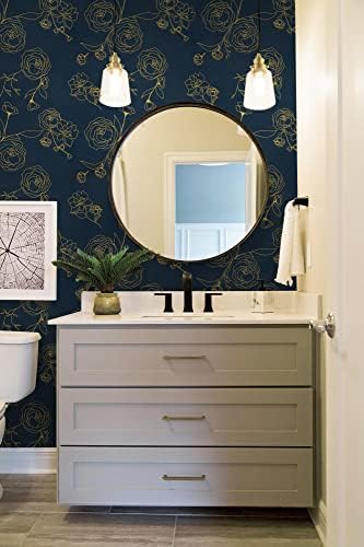 Safiyya 78.7"x17.3" Peel and Stick Wallpaper Gold and Blue Contact Paper Floral - Image 4