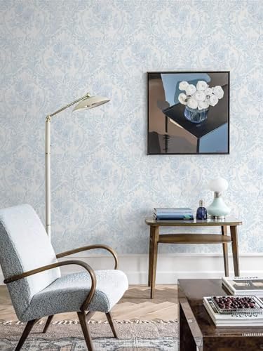 Ismoon Blue Floral Peel and Stick Wallpaper Vintage Damask - Image 6