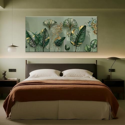 Boho Nature Leaf With Gold Canvas Wall Art Decor - Image 2