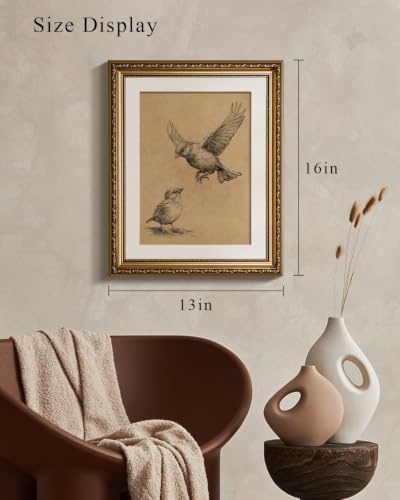 VIYYIEA Vintage Gold Framed Bird Sketch Wall Art - Image 3