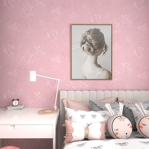 Silk Pink Peel and Stick Wallpaper Embossed Floral 393in 17.7in - Image 3