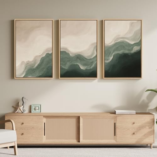 Large Framed Green and Beige Abstract Wall Art, 3 Piece Set, Each 20x30 In - Image 4