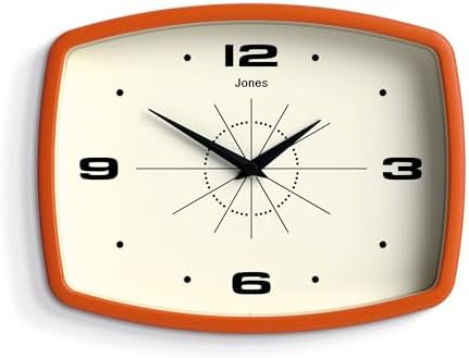 JONES CLOCKS® Movie wall Clock | Rectangular Retro Clock | 10" | Orange | Cool by JONESCLOCKS