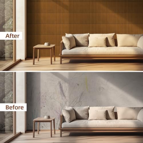 WADILE Peel and Stick Wood Slat Wall Panels 12x12in PVC 30 Pack - Image 3