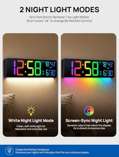RGB Large Digital Wall Clock, 15.7" Digital Clock Large Display - Image 5