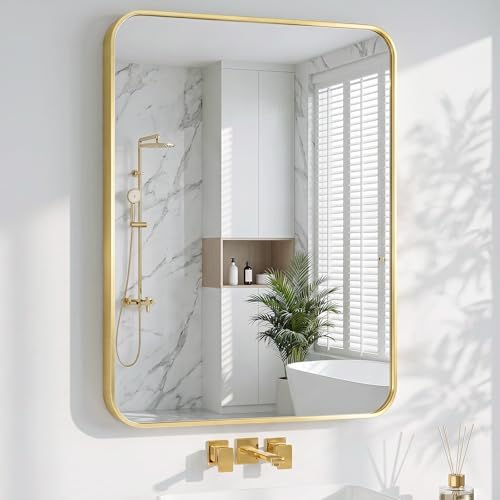 Bathroom Mirror, 30X40 Inch Black Metal Framed Mirror by KOONMI