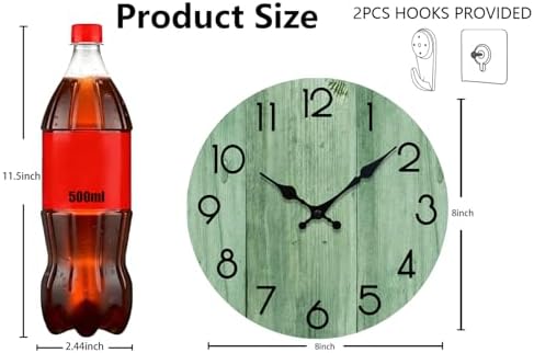 8 Inch Small Wall Clock, Silent Non-Ticking Green Rustic Wall Clock - Image 3