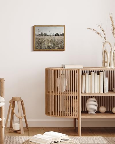 ARPEOTCY Vintage Framed Canvas Wall Art, Classical Wildflowers Field Sky - Image 5