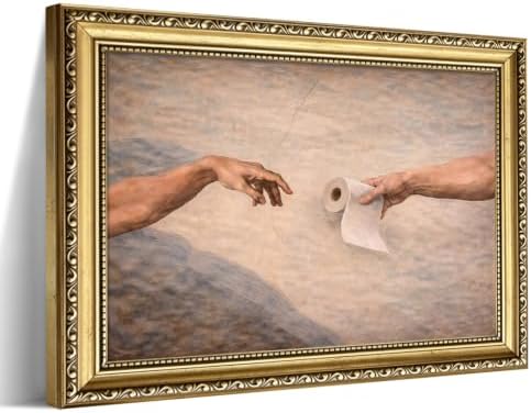 Gold Framed Wall Art, Funny Creation Of Adam Toilet Paper Print by Unknown