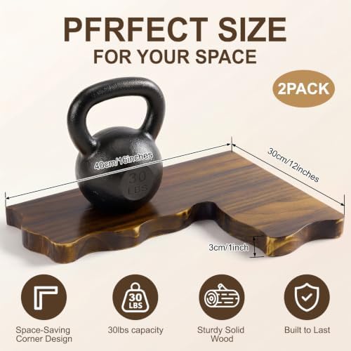 Sliner 2 Pack Corner Floating Shelves, Paulownia Wood, 16 x 12 Inch - Image 2