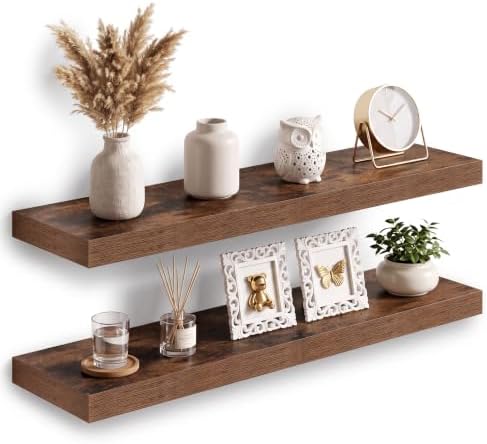 30x8in Floating Shelves 2 Pack, Wall Mount Display Shelf, Rustic Brown by Acovy