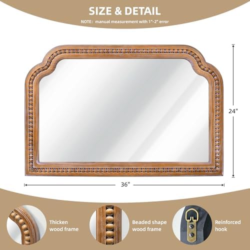 36x24 Inch Farmhouse Arch Wall Mirror Wood Beaded Framed - Image 2