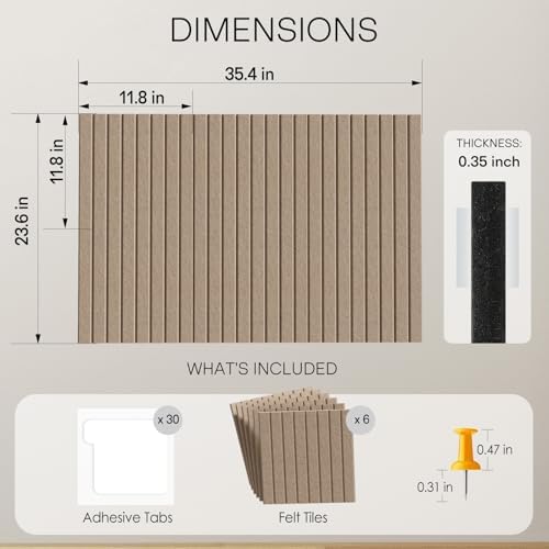 MaxGear Bulletin Board 36" x 24", Earth Brown Felt Wall Tiles Room Decor - Image 3