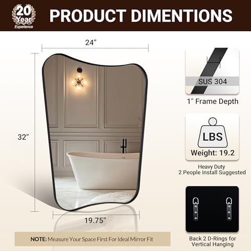 ANDY STAR 24"x32" Matte Black Mirror, Bathroom Mirror - Image 2