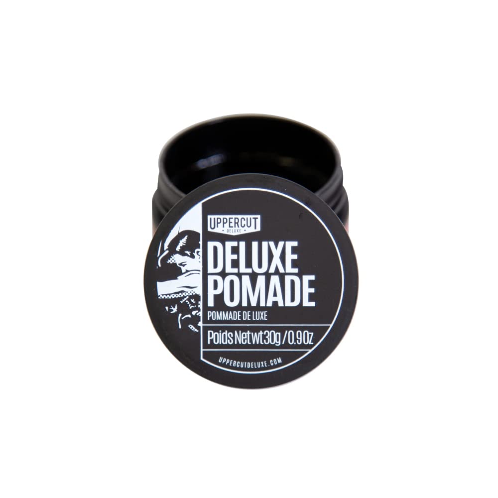 UPPERCUT DELUXE Deluxe Pomade, 0.9 oz / 30g - Strong Hold, High Shine Hair Pomade – Water-Based, Easy Washout – Classic Barber Styling for Slick Backs, Side Parts & Pompadours
