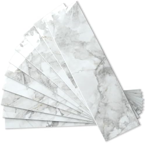 AULIGET Polished White Marble Peel and Stick Backsplash Wall Tiles by AULIGET
