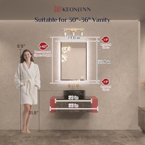 Keonjinn 24" x 36" LED Bathroom Mirror - Image 6