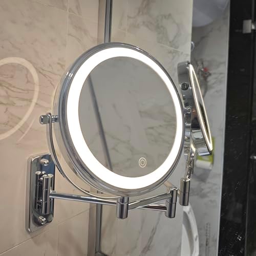 JANEEVA 8" Wall Mounted Lighted Makeup Mirror, Rechargeable Double Sided 1X/10X - Image 2