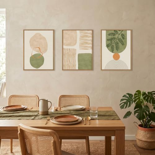 Boho Sage Green Framed Canvas Wall Art Set, Abstract Minimalist Geometric Line - Image 3