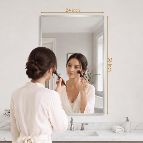 24"x36" Brushed Nickel Mirror Wall Mounted - Image 2