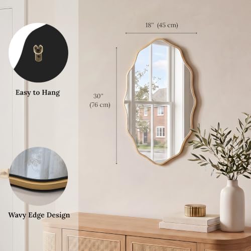 PERFNIQUE Gold Scalloped Mirror, Hanging Leaning - Image 2