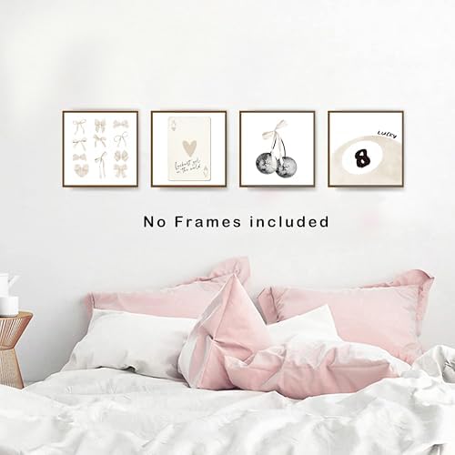 okaxscm Beige Coquette Trendy Preppy Wall Art Prints Set of 4, Coquette Room - Image 4