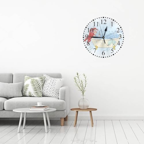 Redhead Mermaid Wall Clock 10 Inch Battery Operated Cute Cartoon Woman Bathroom - Image 5