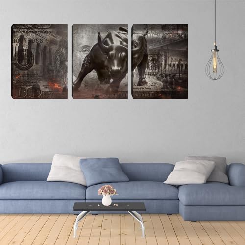 Motivational Wall Art Canvas Print Bull Office Decor 3 Pieces Inspirational - Image 5