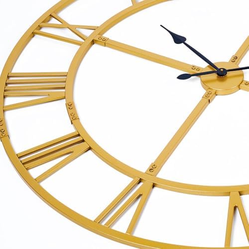 32 Inch Large Silent Wall Clock, Easy Assembly Roman Numeral Gold - Image 3