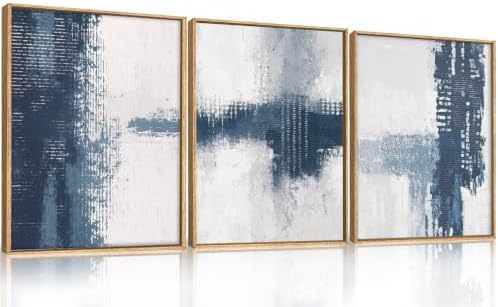 Abstract Navy Blue Grey Framed Canvas Wall Art Set, Modern Minimalist Wall Decor - Image 6