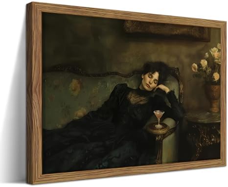 Framed Vintage Victorian Wall Art, Moody Woman Reclining on Sofa Canvas Poster by FSYSART