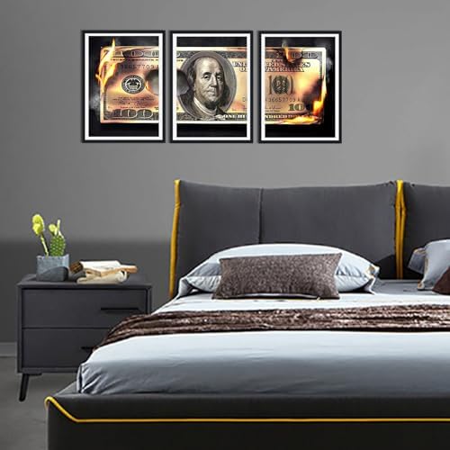 Modern Money Benjamin Franklin Canvas Wall Art Black Framed Painting 3 Panels - Image 5