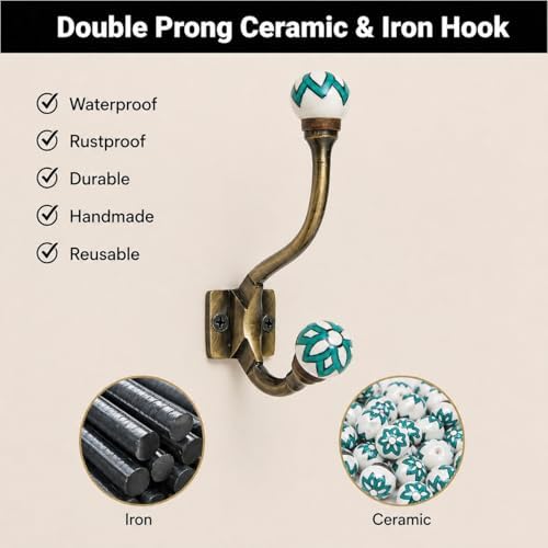 IndianShelf 6 Piece Ceramic Heavy Duty Double Coat Hooks Wall Mount - Image 3