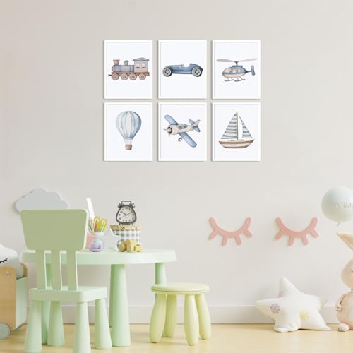 Nursery Car Wall Art Set of 6, Baby Boys Poster Canvas Prints - Image 3