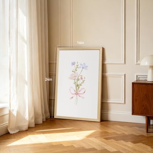 YZELY Pink Bow Floral Wall Art Set of 3, Watercolor Wildflower Bouquet Wall - Image 6